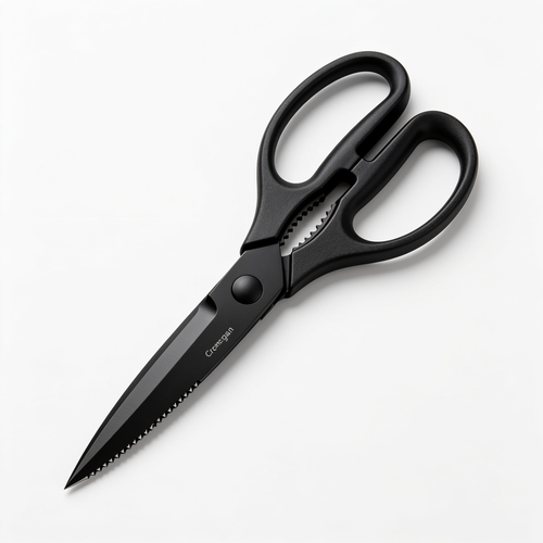 LittleKitchen Küchenschere 21 cm, Haushaltsschere mit Sägeschliff, Schere Küche, Edelstahl, Softgriff, schwarz