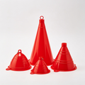 LittleKitchen Trichter-Set 4-teilig, Rot | Robuste Einfülltrichter aus bruchsicherem HD-PE mit Entlüftungsrippen & Aufhängeöse – Chemikalienbeständig für Küche, Bad & DIY