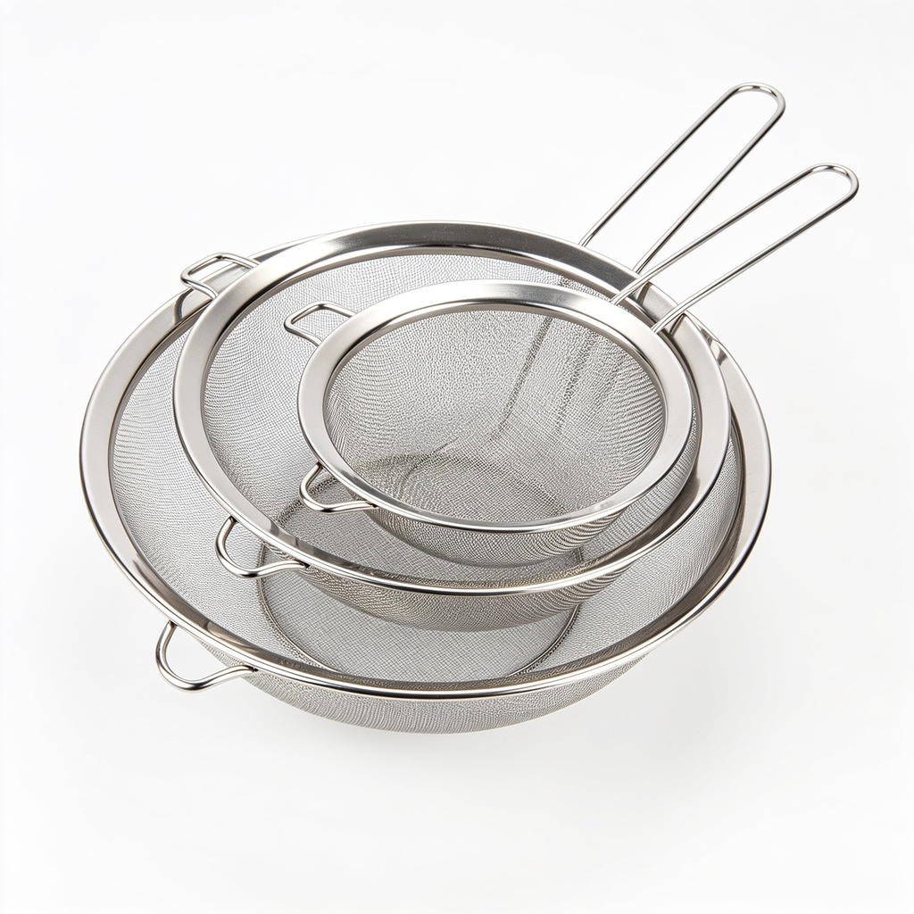 LittleKitchen Адказ Gemini3 Stück Sieb Set 19/25/37 cm, Küchensieb Edelstahl, Poliert Metall Feinmaschiges Seiher mit Verstärktem Griff Perfekt zum Abtropfen Nudeln, Quinoa, Sieben, Gemüse, Obst, Tee, Puderzucker