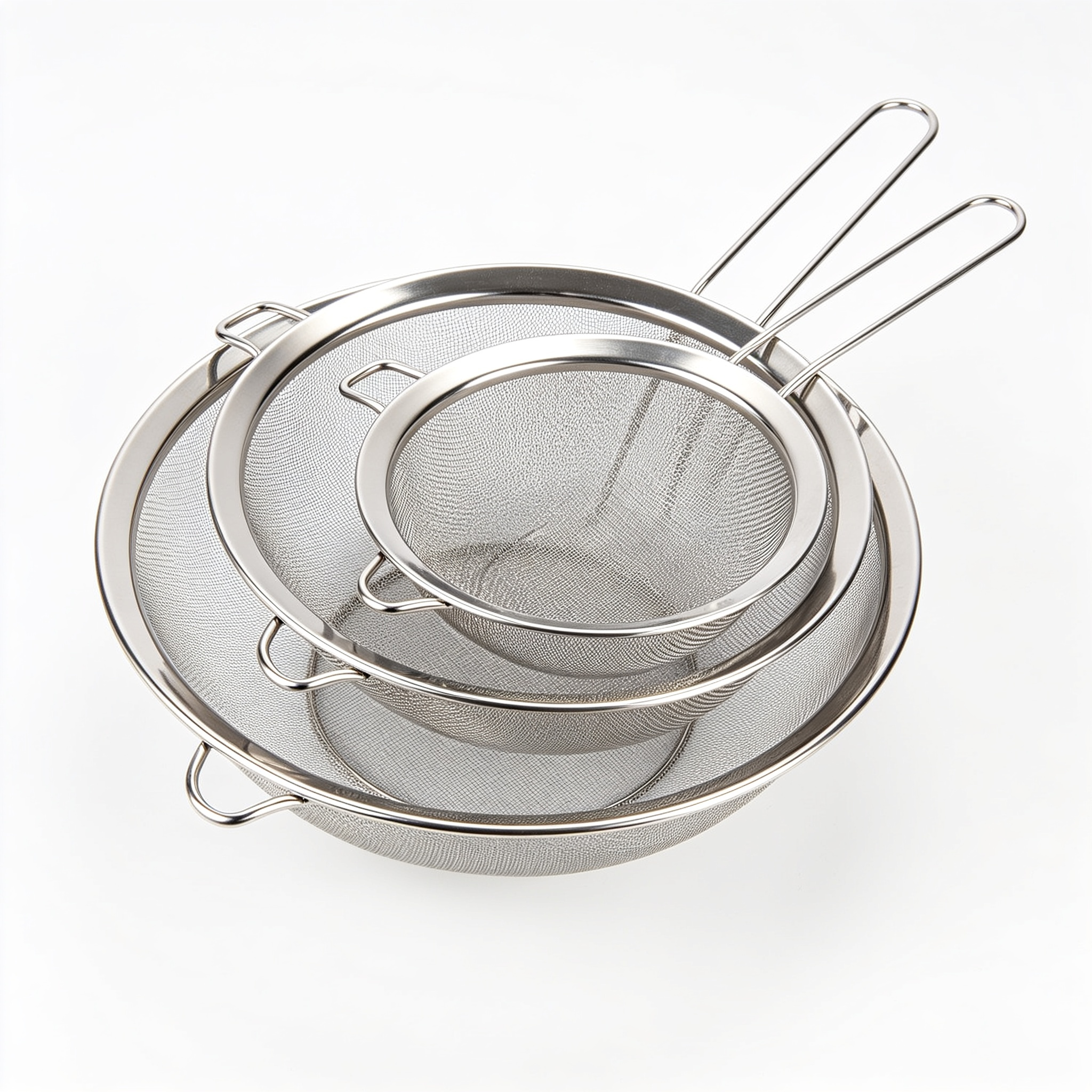 LittleKitchen Адказ Gemini3 Stück Sieb Set 19/25/37 cm, Küchensieb Edelstahl, Poliert Metall Feinmaschiges Seiher mit Verstärktem Griff Perfekt zum Abtropfen Nudeln, Quinoa, Sieben, Gemüse, Obst, Tee, Puderzucker