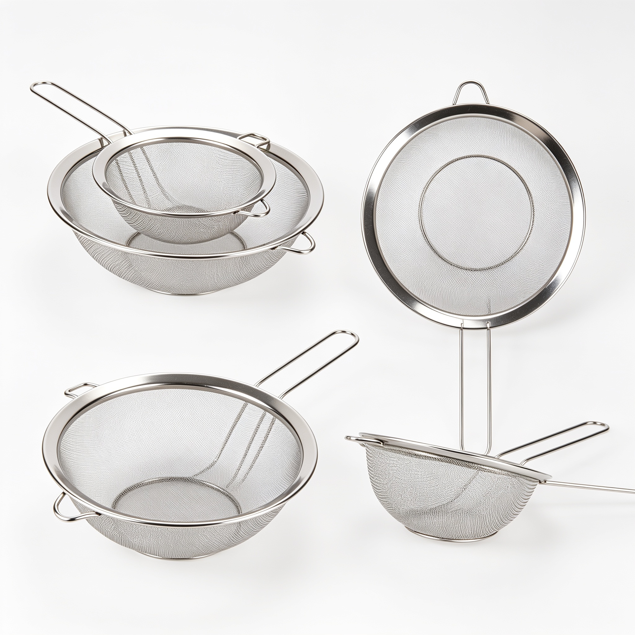 LittleKitchen Адказ Gemini3 Stück Sieb Set 19/25/37 cm, Küchensieb Edelstahl, Poliert Metall Feinmaschiges Seiher mit Verstärktem Griff Perfekt zum Abtropfen Nudeln, Quinoa, Sieben, Gemüse, Obst, Tee, Puderzucker