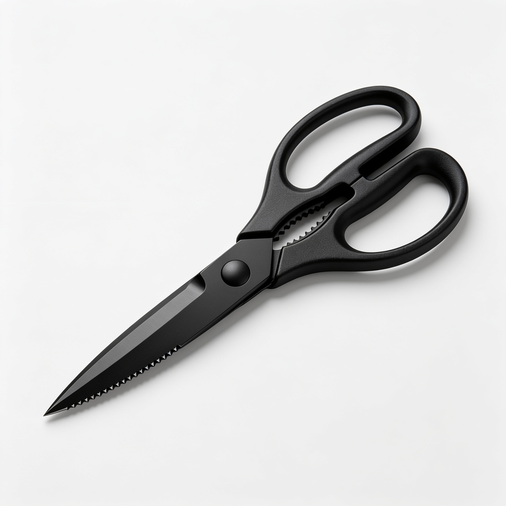LittleKitchen Küchenschere 21 cm, Haushaltsschere mit Sägeschliff, Schere Küche, Edelstahl, Softgriff, schwarz